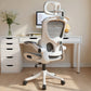 White ergonomic chair in a modern office setting with a desk and computer White Frame Gray Net Hollow out style