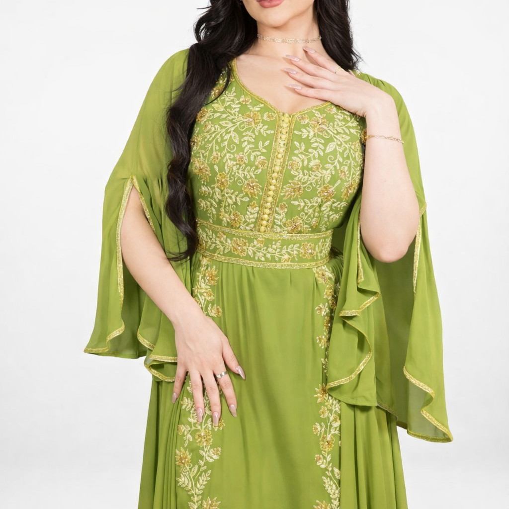 Women’s New Middle East Embroidered Tawny Robe Sampled By A Model