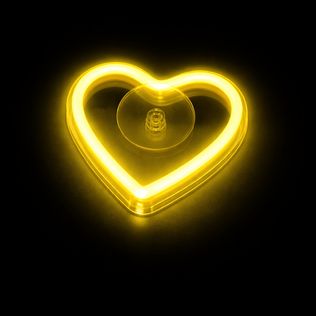 Yellow heart-shaped neon light on a black background