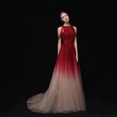 Women Still Temperament Elegant Banquet Performance Clothes Wine Red