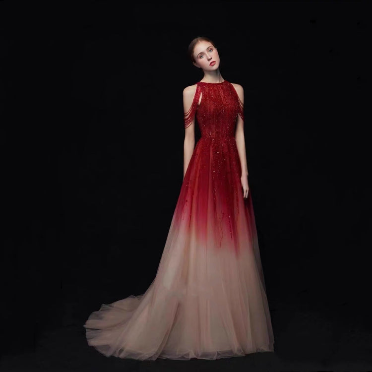 Women Still Temperament Elegant Banquet Performance Clothes Wine Red
