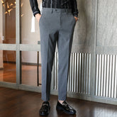 Business Trendy Cropped Non-ironing Suit Pants Medium Gray Trousers