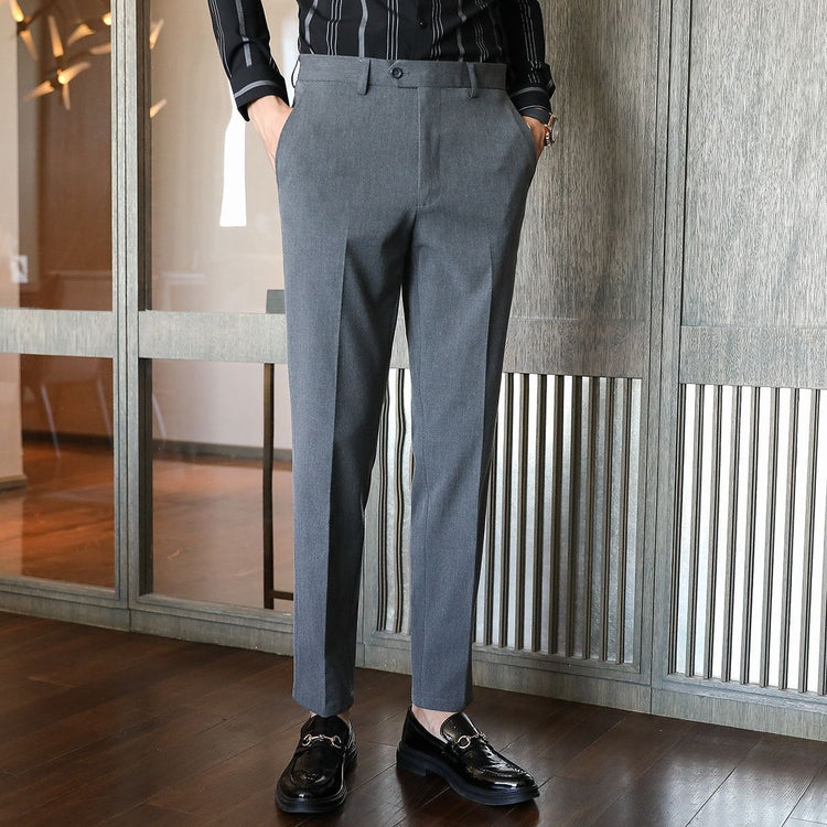 Business Trendy Cropped Non-ironing Suit Pants Medium Gray Trousers