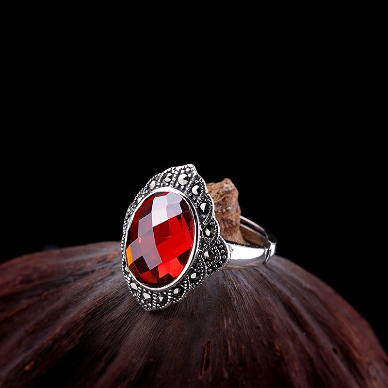 S925 Silver Jewelry Handpiece For Women Pomegranate Red Ring Adjustable opening