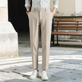 Korean Casual Ankle-length Suit Pants Men Khaki