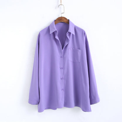 Loose Long-sleeved Solid Color Lapel Shirt