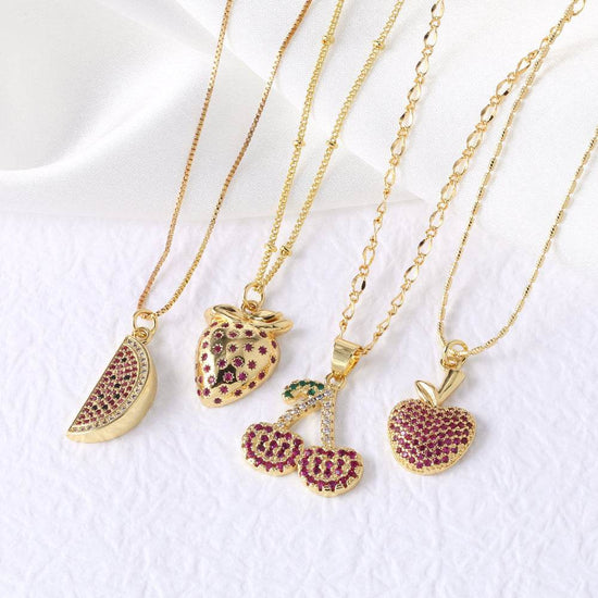 Fruit Strawberry Cherry Pendant Necklace Jewelry For Women - Esdeepee