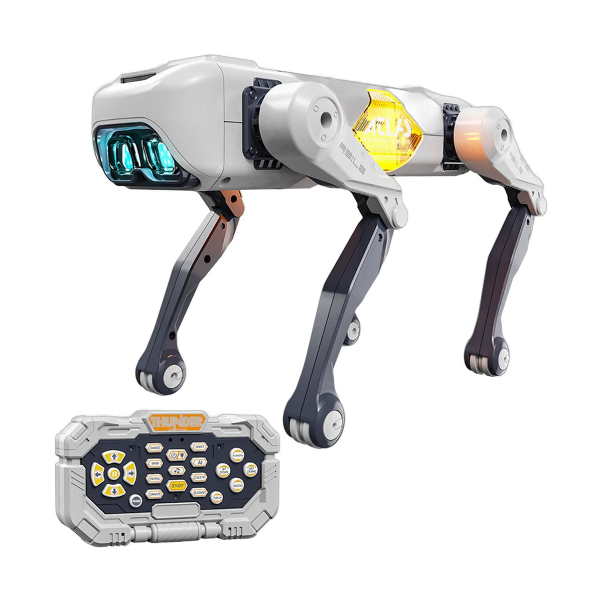 hands holding smartphone controlling robot dog toy with app interface on screen