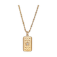 gold tarot necklace with rectangular pendant featuring sun design and sparkling stone
