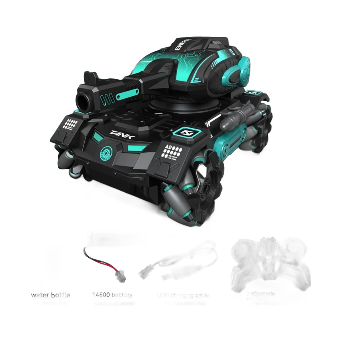 gesture sensing rc car for kids in black and teal with water bomb feature