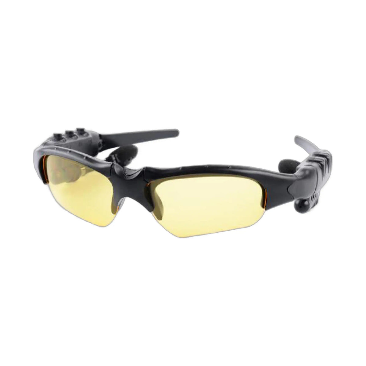 camera sunglasses with yellow lenses and black frame for outdoor activities