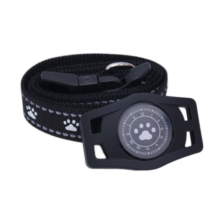 three pet gps trackers in white black and blue with reflective paw prints