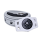Pet gps tracker with waterproofing, stay connected white plastic device attached to gray fabric collar with paw prints