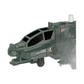 Close-up of the detailed green remote control Apache helicopter toy with realistic texture and environmentally friendly paint.