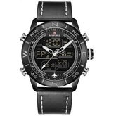 NAVIFORCE 9144 Fashion Gold Men Sport Watches Mens LED Analog Digital Watch Army Military Leather Quartz Watch Relogio Masculino Black white