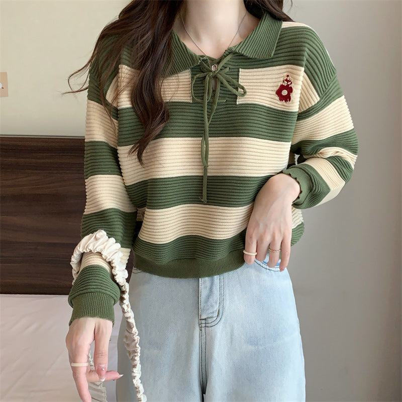 Autumn New Fashion Striped Clothes Women Light Camel Average Size
