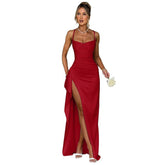 YL24531 Satin Sexy Slit Camisole Gown Dress Women