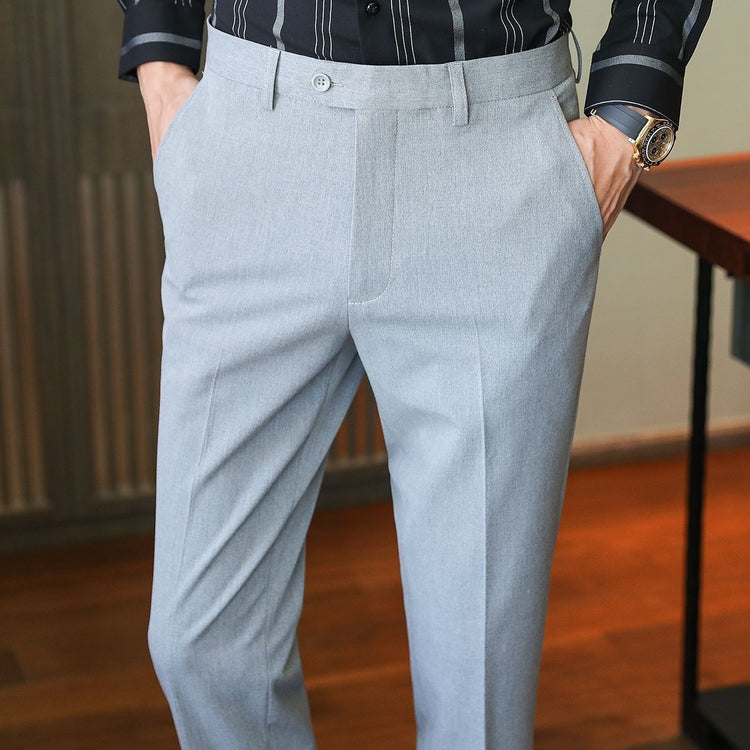 Business Trendy Cropped Non-ironing Suit Pants Light Gray Nine inch pants