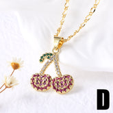 Fruit Strawberry Cherry Pendant Necklace Jewelry For Women D