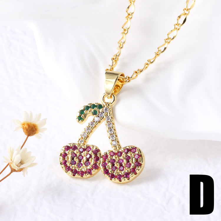 Fruit Strawberry Cherry Pendant Necklace Jewelry For Women D