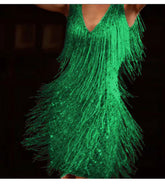 Tassel Elegant Deep V Camisole Gown Dress For Women Green