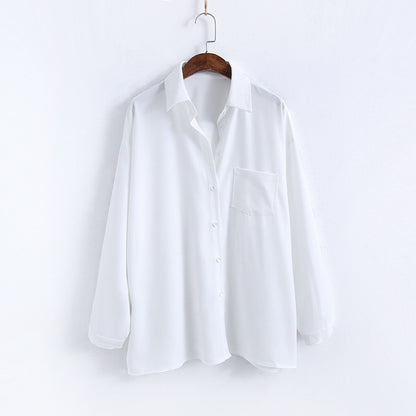 Loose Long-sleeved Solid Color Lapel Shirt