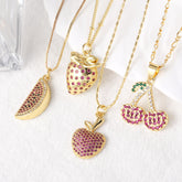 Fruit Strawberry Cherry Pendant Necklace Jewelry For Women