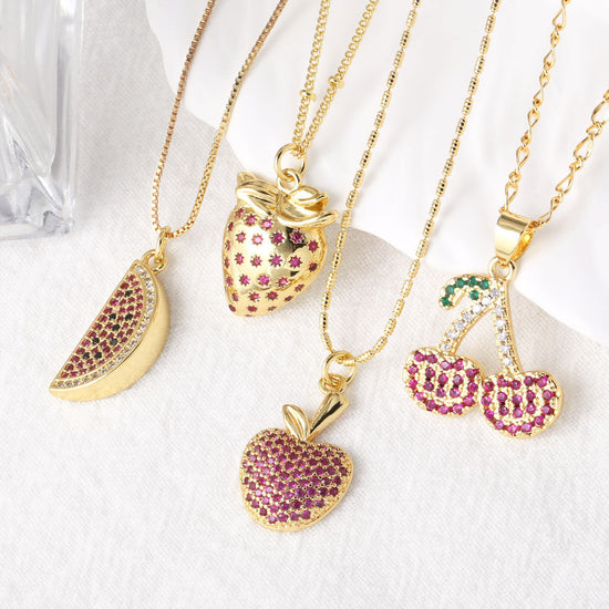 Fruit Strawberry Cherry Pendant Necklace Jewelry For Women