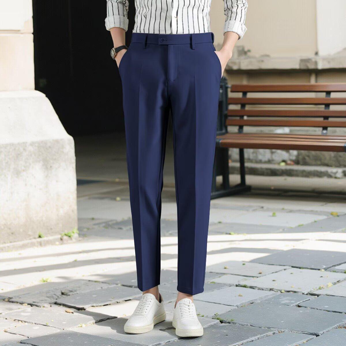 Korean Casual Ankle-length Suit Pants Men Blue