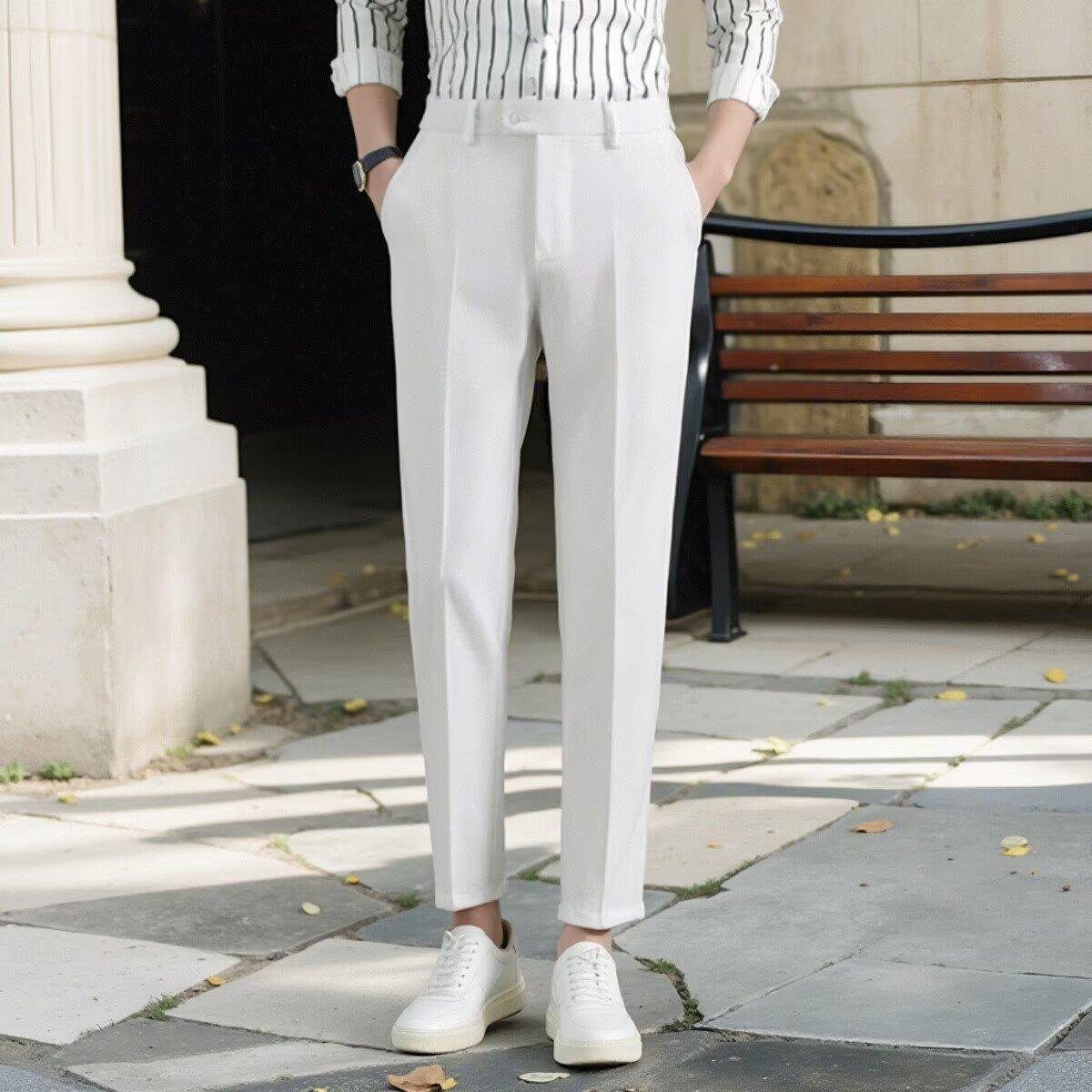 Korean Casual Ankle-length Suit Pants Men White