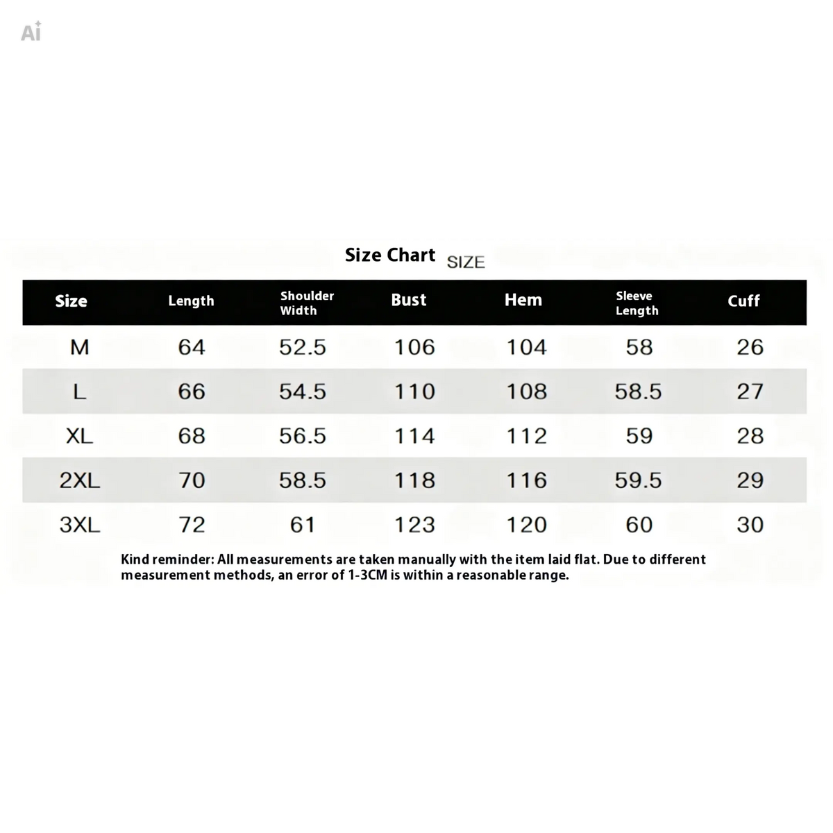 measurement size charts