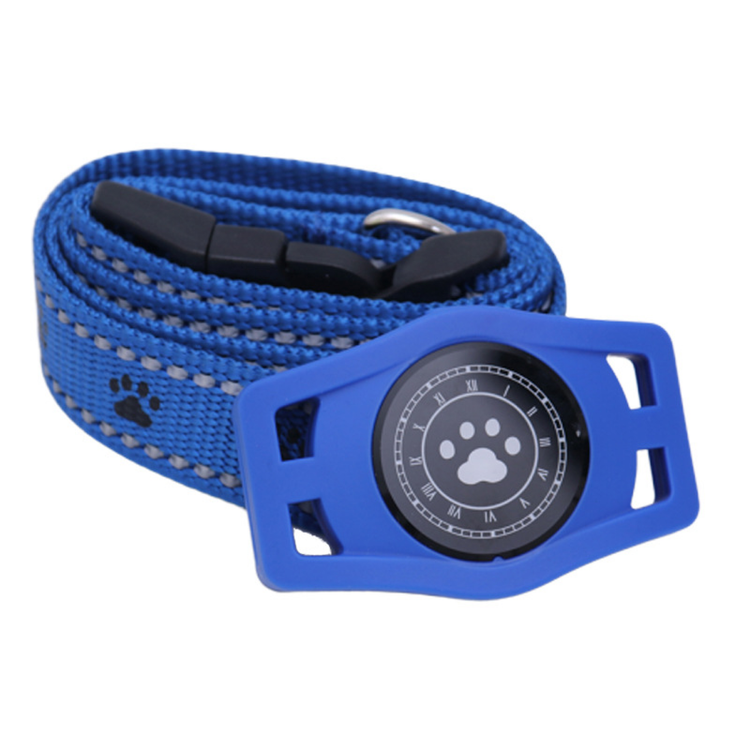 black pet collar with gps tracker showing a paw print on the device