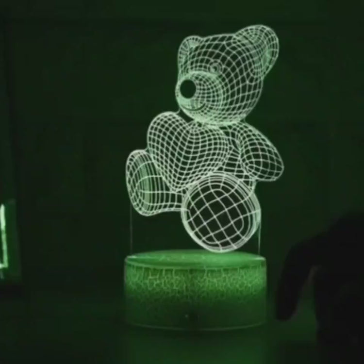 3D teddy bear lamp with cracked texture design on a table. 3D Acrylic USB LED Night Lamp – Neon Sign
