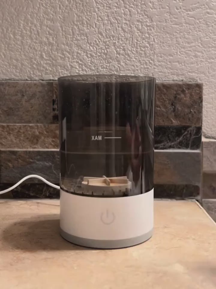 Brush cleaner with brushes inside on a marble surface UNBOXING AND USAGE