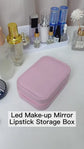 Pink Portable Makeup Storage Box with LED Mirror