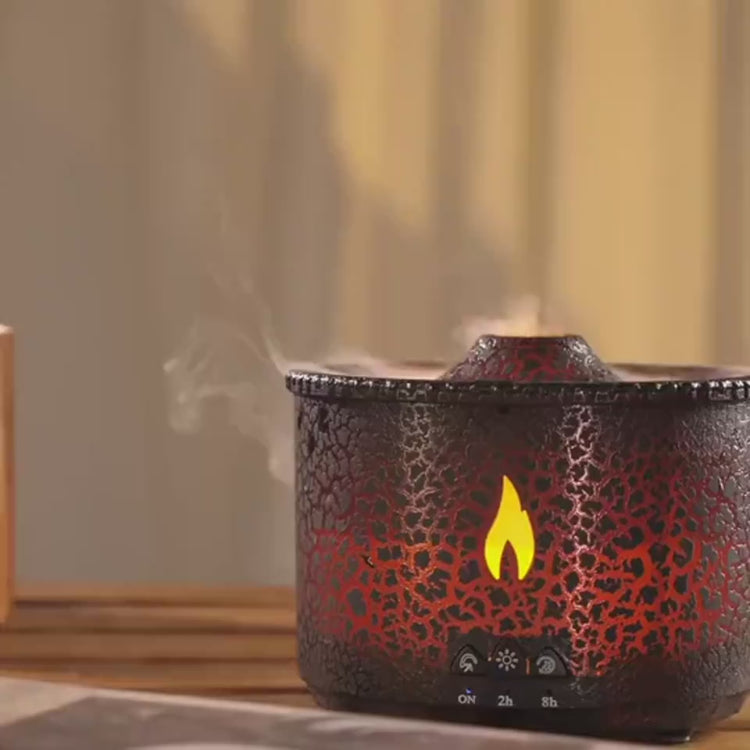 1.White flameless candle with orange glow on a wooden surface