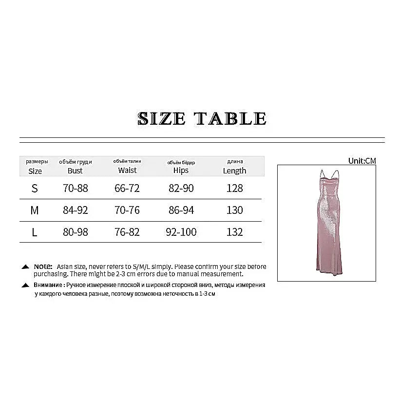 pink slim fit camisole dress high waist polyester size table with measurements and notes